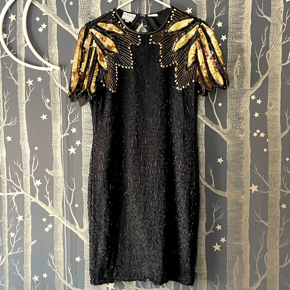 Vintage Stenay Sequin Black and Gold Party Dress